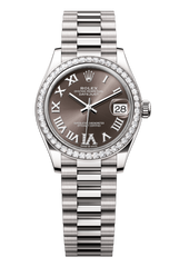 Rolex Oyster Perpetual Datejust 31 in 18 ct white gold features a dark grey, diamond-set dial and a President bracelet 278289RBR-Grey 3