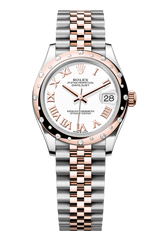 Rolex Oyster Perpetual Datejust 31 in Oystersteel and Everose gold features a white dial and a Jubilee bracelet. 278341RBR-White 1