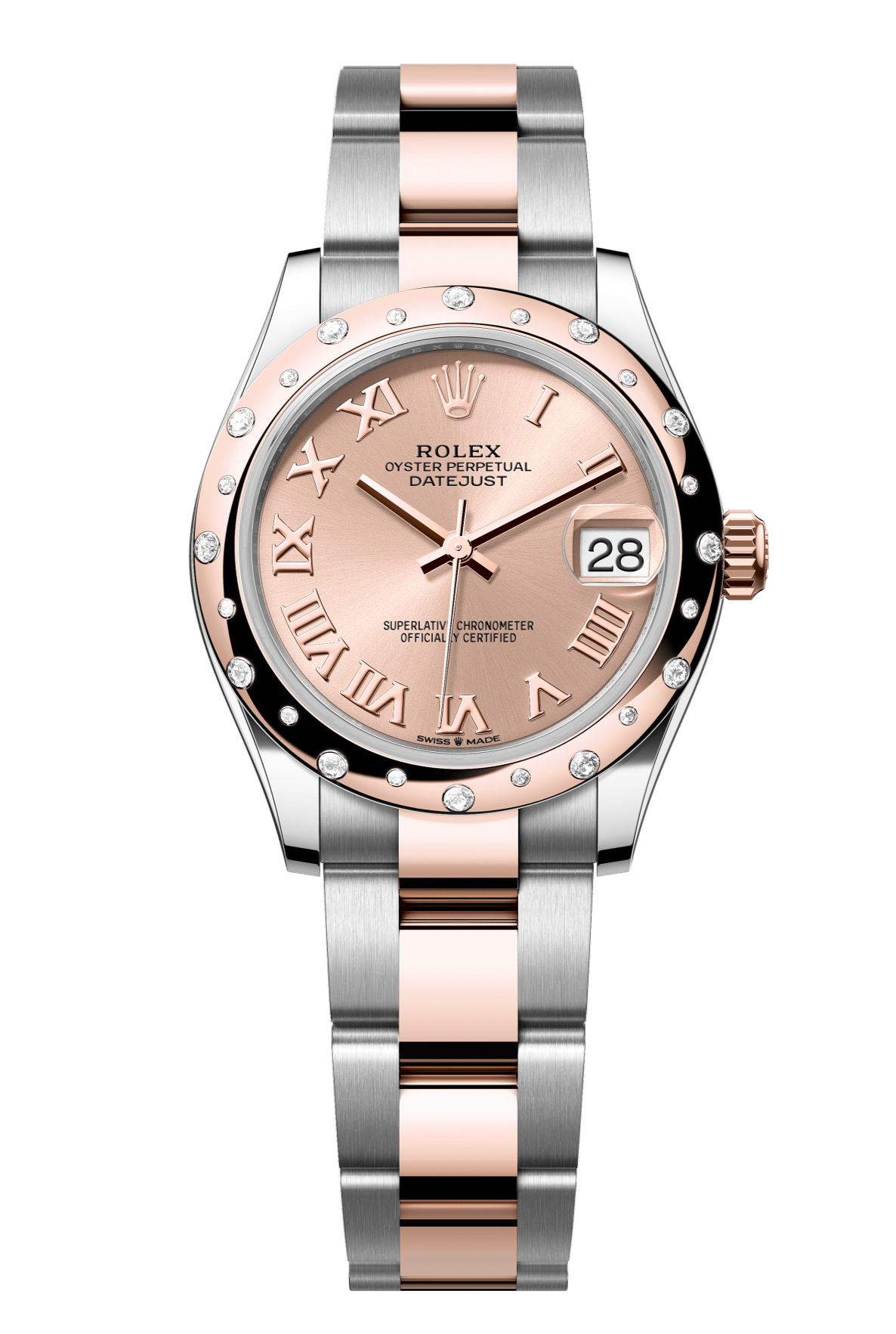 Rolex Oyster Perpetual Datejust 31 in Oystersteel and Everose gold features a rosé-colour dial and an Oyster bracelet. 278341RBR-Rose Gold