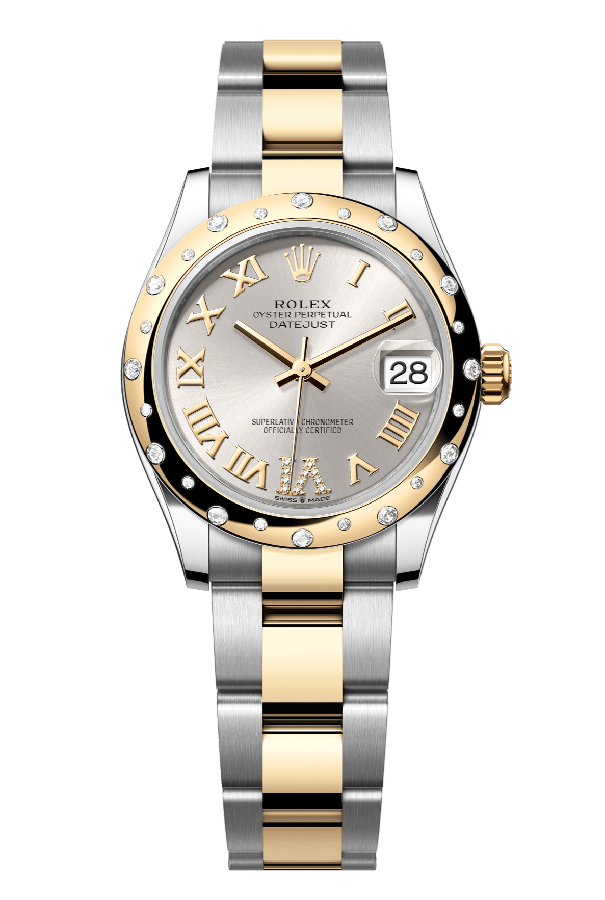 Rolex Oyster Perpetual Datejust 31 in Oystersteel and yellow gold features a silver, diamond-set dial and an Oyster bracelet 278343RBR-Silver