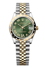 Rolex Oyster Perpetual Datejust 31 in Oystersteel and yellow gold features an olive-green, diamond-set dial and a Jubilee bracelet 278343RBR-Green