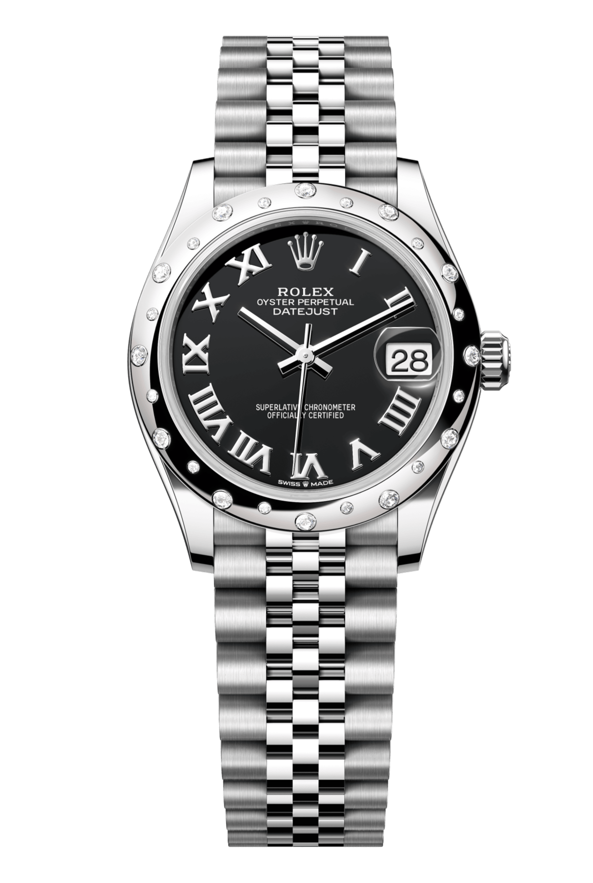 Rolex Oyster Perpetual Datejust 31 in Oystersteel and white gold features a bright black dial and a Jubilee bracelet 278344RBR-Black