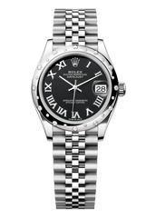 Rolex Oyster Perpetual Datejust 31 in Oystersteel and white gold features a bright black dial and a Jubilee bracelet 278344RBR-Black