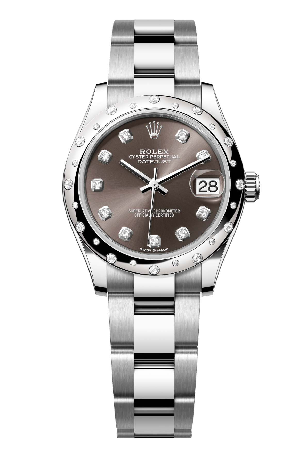 Rolex Oyster Perpetual Datejust 31 in Oystersteel and white gold features a dark grey, diamond-set dial and an Oyster bracelet 278344RBR-Grey 1