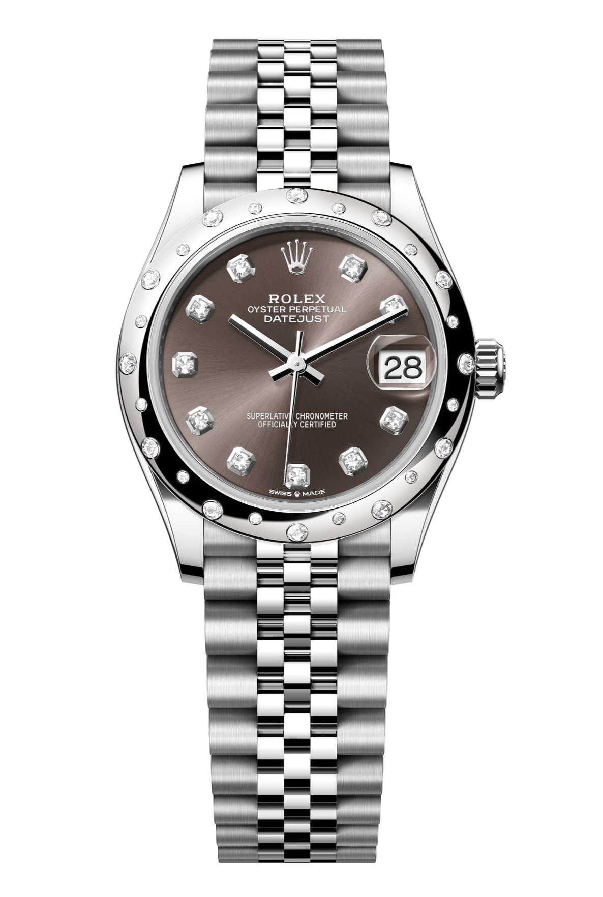 Rolex Oyster Perpetual Datejust 31 in Oystersteel and white gold features a dark grey, diamond-set dial and a Jubilee bracelet 278344RBR-Grey 2