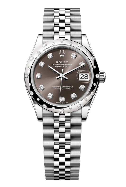 Rolex Oyster Perpetual Datejust 31 in Oystersteel and white gold features a dark grey, diamond-set dial and a Jubilee bracelet 278344RBR-Grey 2