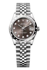 Rolex Oyster Perpetual Datejust 31 in Oystersteel and white gold features a dark grey, diamond-set dial and a Jubilee bracelet 278344RBR-Grey 2