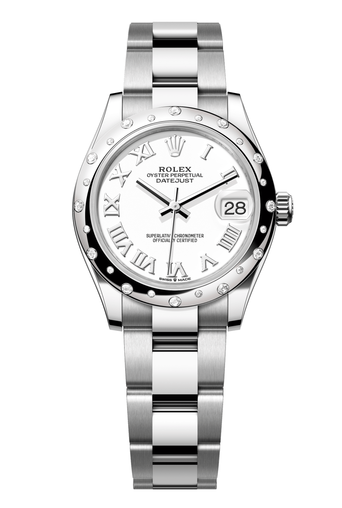 Rolex Oyster Perpetual Datejust 31 in Oystersteel and white gold features a white dial and an Oyster bracelet 278344RBR-White