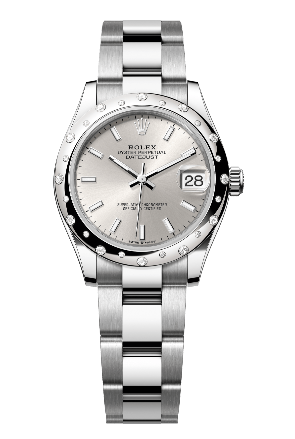 Rolex Oyster Perpetual Datejust 31 in Oystersteel and white gold features a silver dial and an Oyster bracelet. 278344RBR-Silver