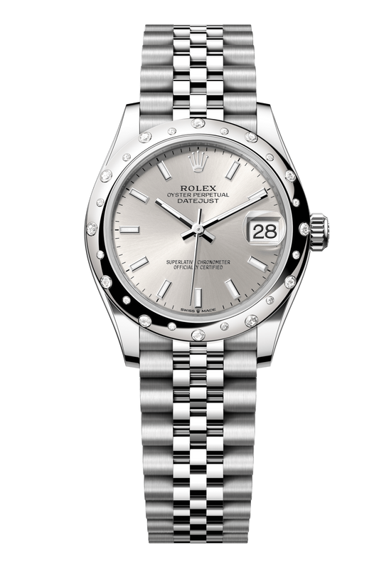 Rolex Oyster Perpetual Datejust 31 in Oystersteel and white gold features a silver dial and a Jubilee bracelet. 278344RBR-Silver 1