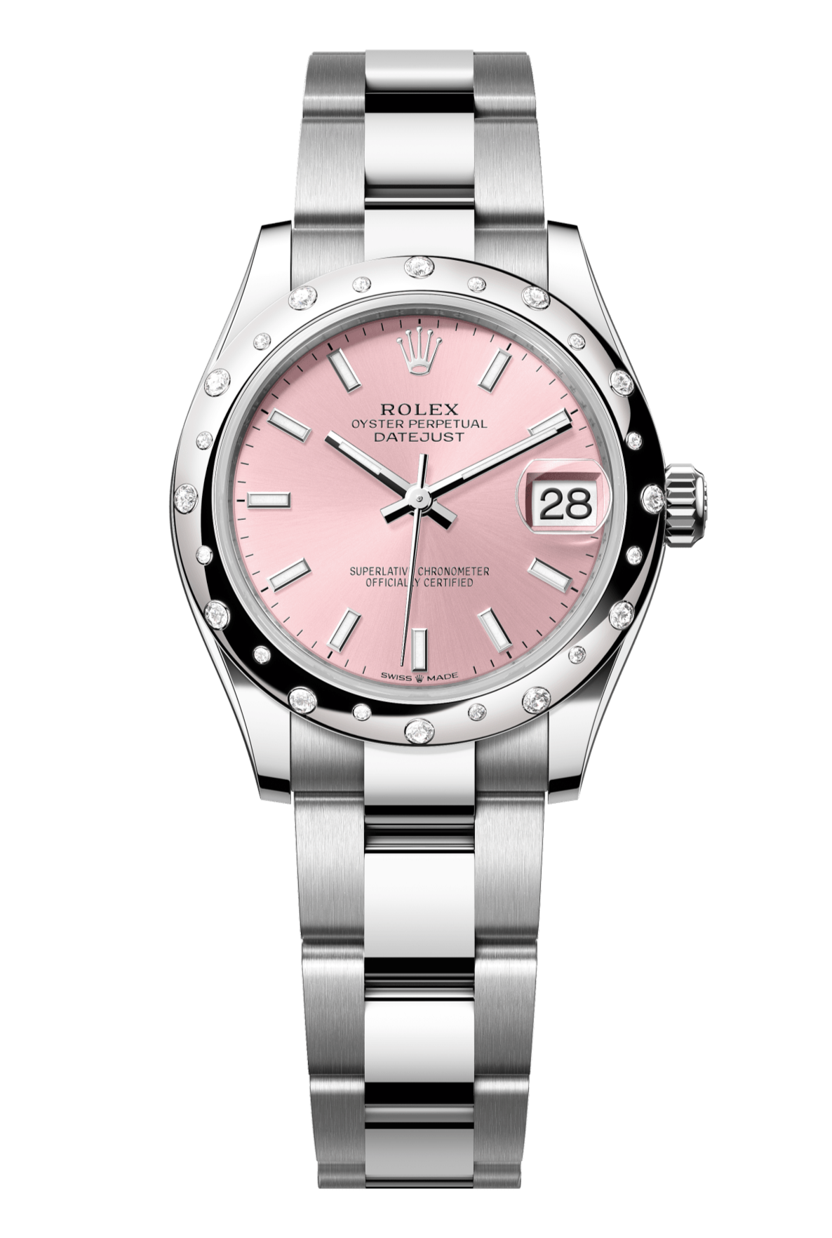 Rolex Oyster Perpetual Datejust 31 in Oystersteel and white gold features a pink dial and an Oyster bracelet 278344RBR-Pink 1