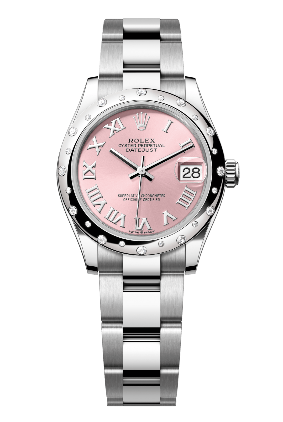 Rolex Oyster Perpetual Datejust 31 in Oystersteel and white gold features a pink dial and an Oyster bracelet 278344RBR-Pink