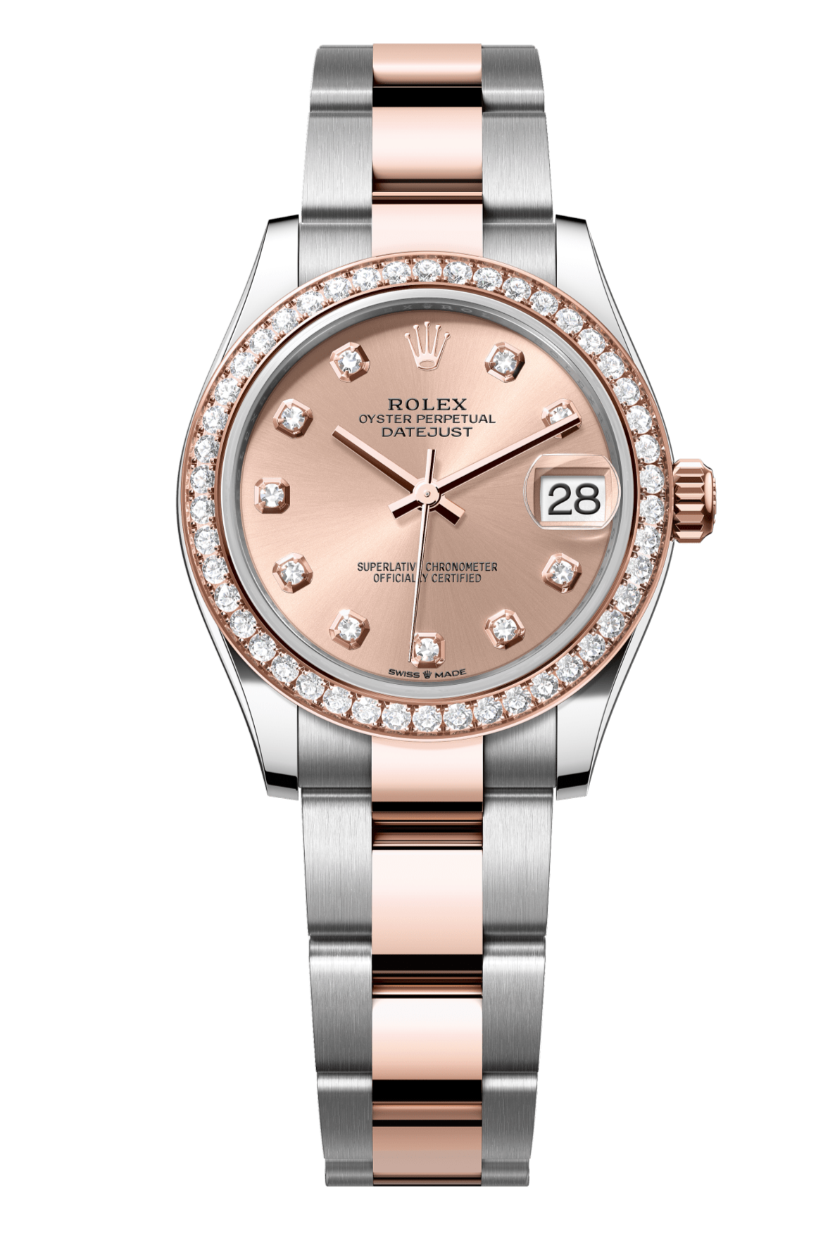 Rolex Oyster Perpetual Datejust 31 in Oystersteel and Everose gold features a rosé colour, diamond-set dial and an Oyster bracelet 278381RBR-Rose Gold