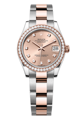 Rolex Oyster Perpetual Datejust 31 in Oystersteel and Everose gold features a rosé colour, diamond-set dial and an Oyster bracelet 278381RBR-Rose Gold