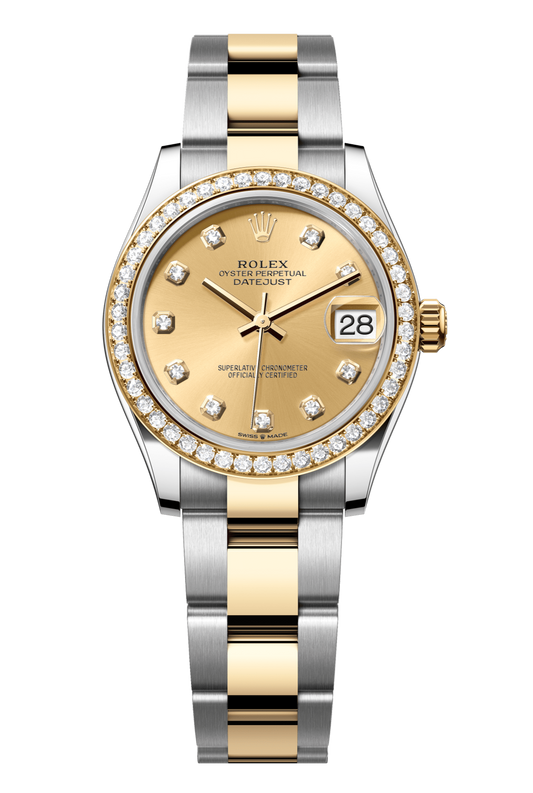 Rolex Oyster Perpetual Datejust 31 in Oystersteel and yellow gold features a champagne colour, diamond-set dial and an Oyster bracelet 278383RBR-Champagne