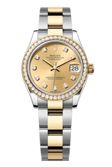 Rolex Oyster Perpetual Datejust 31 in Oystersteel and yellow gold features a champagne colour, diamond-set dial and an Oyster bracelet 278383RBR-Champagne