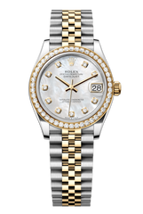 Rolex Oyster Perpetual Datejust 31 in Oystersteel and yellow gold features a white mother-of-pearl, diamond-set dial and a Jubilee bracelet 278383RBR-Mother of Pearl