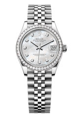 Rolex Oyster Perpetual Datejust 31 in Oystersteel and white gold features a white mother-of-pearl, diamond-set dial and a Jubilee bracelet 278384RBR-Mother of Pearl