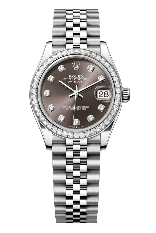 Rolex Oyster Perpetual Datejust 31 in Oystersteel and white gold features a dark grey, diamond-set dial and a Jubilee bracelet 278384RBR-Grey