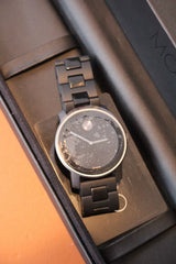 MOVADO BOLD MEN'S WATCH BLACK FACE ORANGE ACCENT STAINLESS STEEL MB.01.1.22.6031