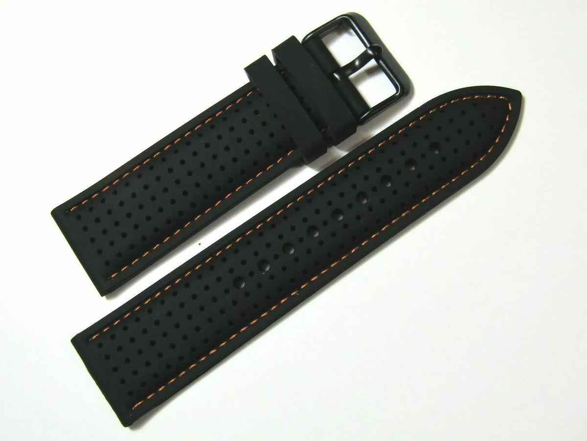 Hadley Roma Black With Orange Stitch Watch Band MS3351