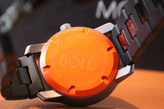 MOVADO BOLD MEN S WATCH BLACK FACE ORANGE ACCENT STAINLESS STEEL MB.01 Watch Connections Site