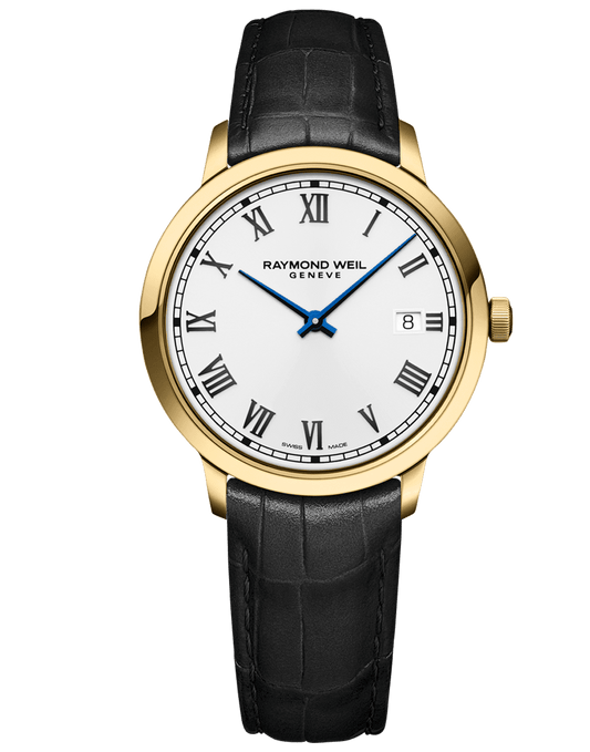 Toccata Men's Quartz Gold PVD White Dial Leather Strap Watch, 39mm 5485-PC-00359